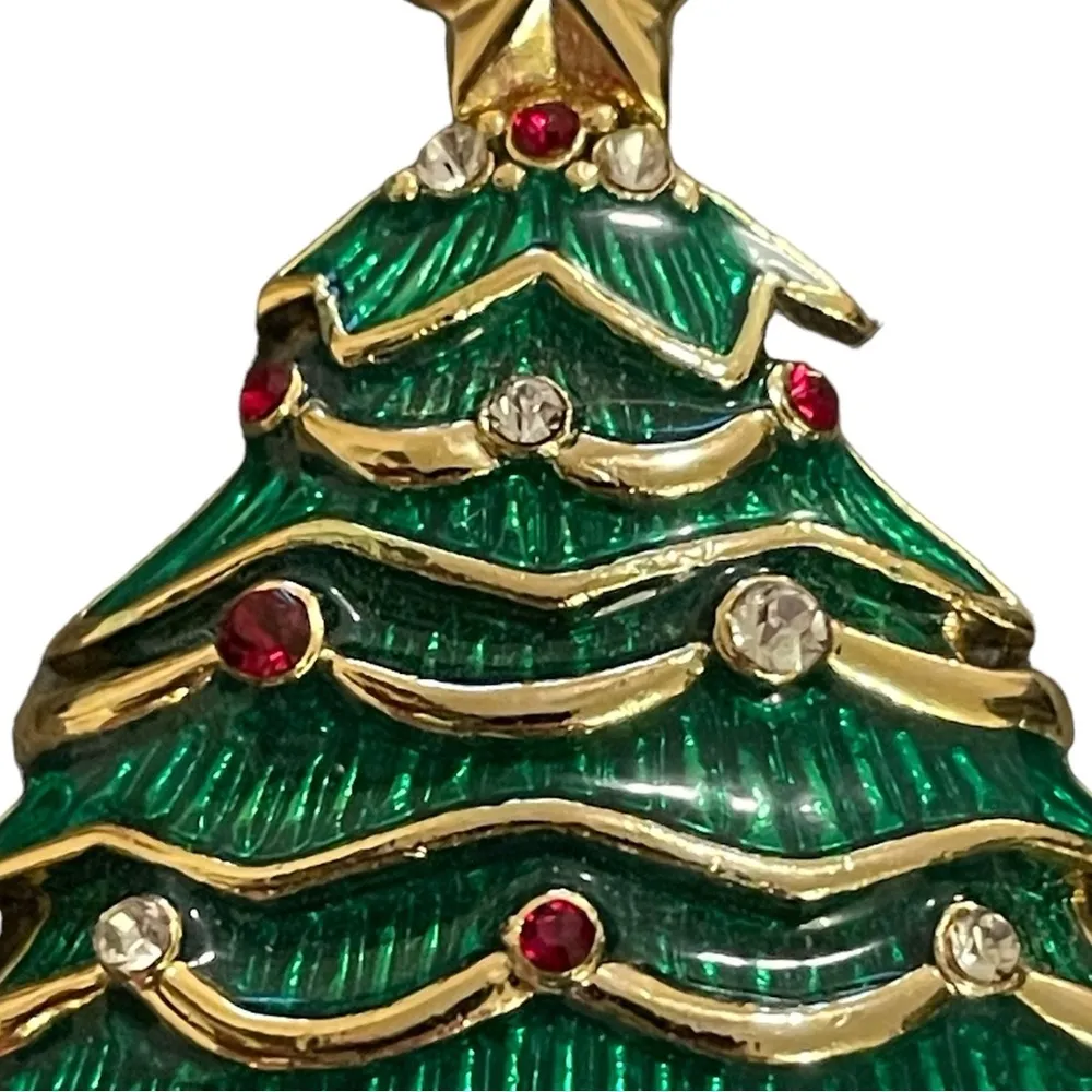 Monet Vintage Brooch Pin Christmas Tree Bear Presents Rhinestone Gold Tone EUC - Image 6