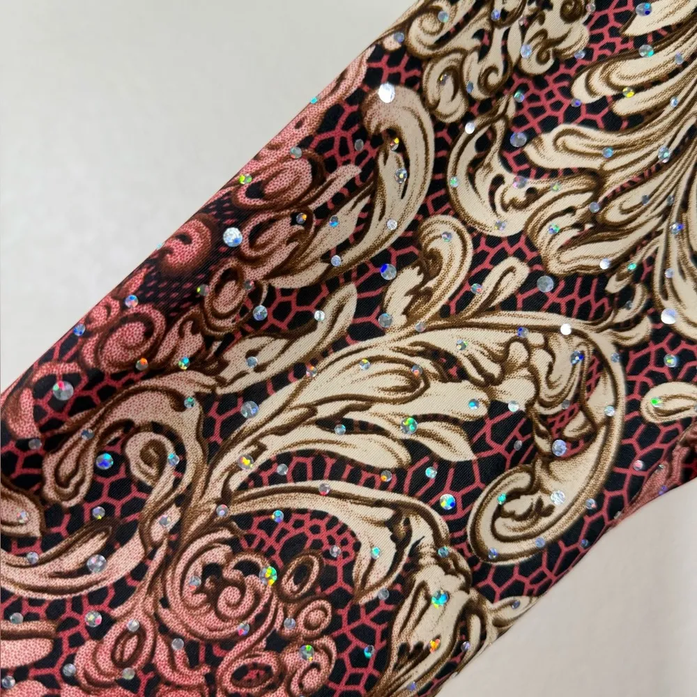 Dressbarn Surplice Wrap Burgundy Paisley Stretchy Plus Size Sequin Top Boho Chic - Image 9