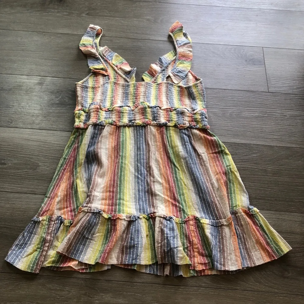 Saylor Alma Stripped Rainbow Smocked Ruffle Boho 100% Cotton Dress Womens XL - Image 10