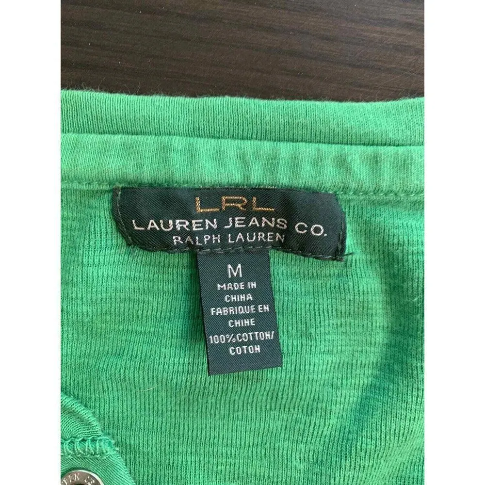 Lauren Ralph‎ Lauren Jeans Co Top Women's Medium Green Patch Laced Prepcore - Image 7
