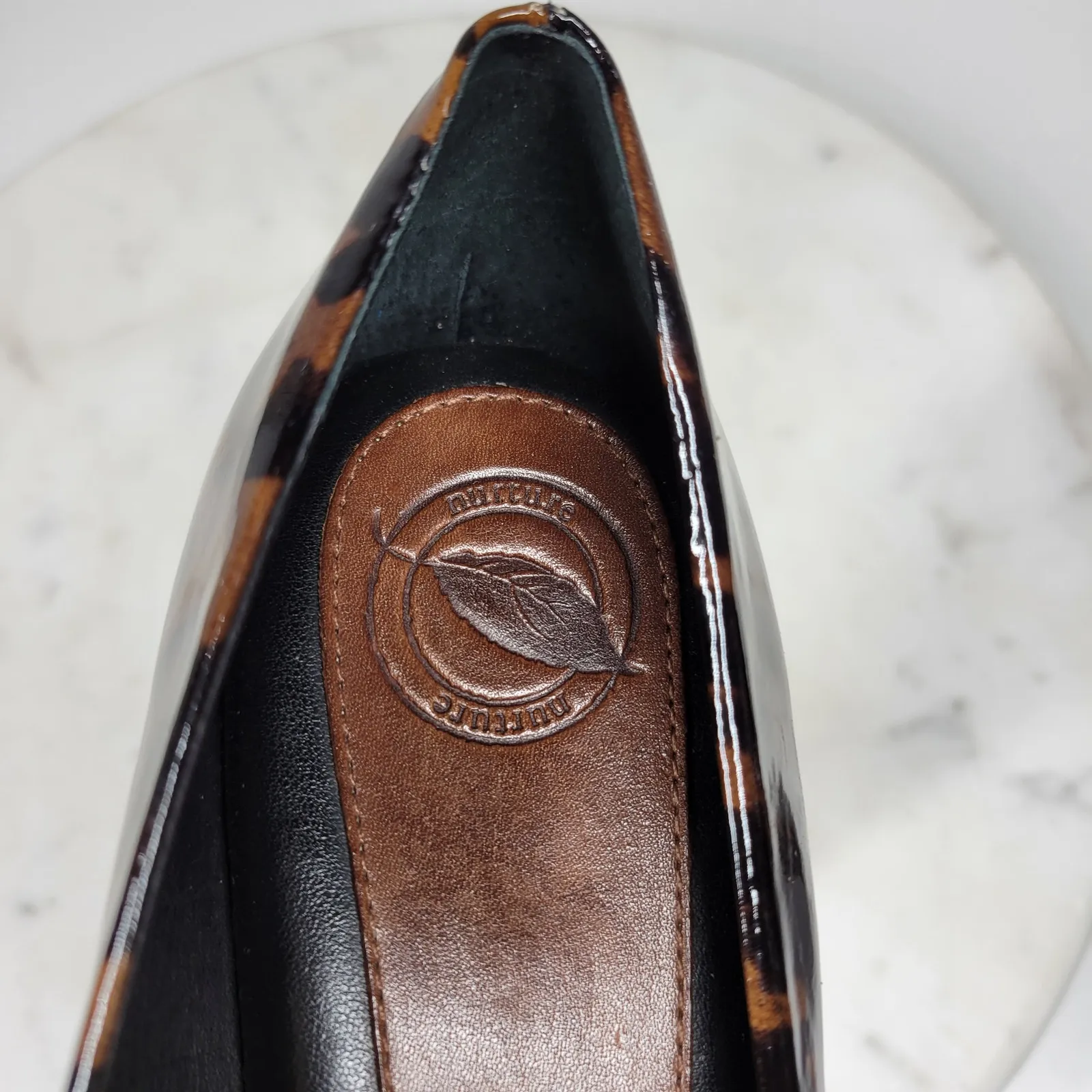 VTG‎ Nurture Drake Leopard Heels Womens 8 Brown Patent Leather Peep Toe Pumps - Image 11