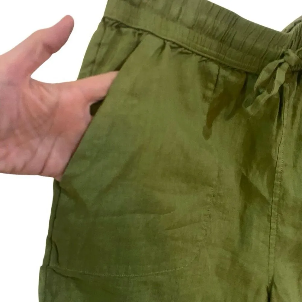 C&C California 100% linen NWOT green large pockets drawstring waist - Image 4