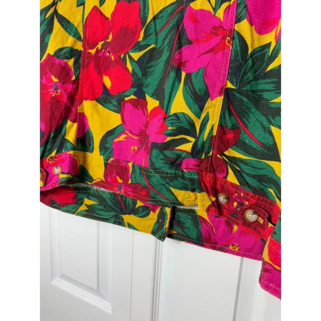 Tahari Linen Blend Tropical Floral Jacket Yellow Pink Green Button Front 1X - Image 5