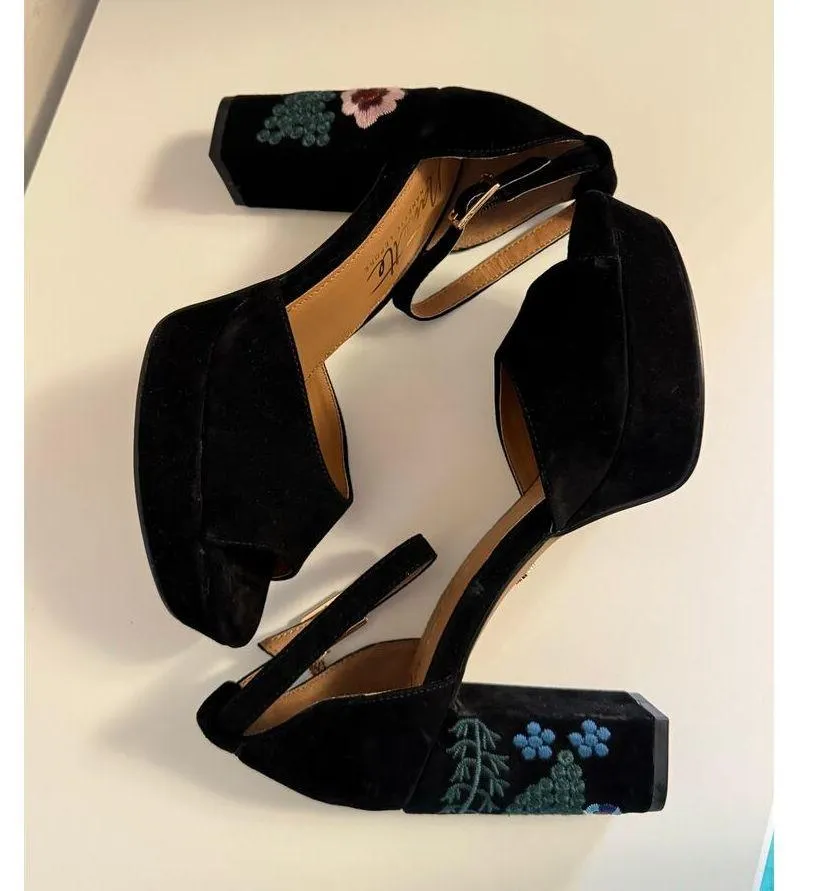 Nanette Lepore Viola Platform Block Heel Pumps Floral Embroidered Black Size 6.5 - Image 4
