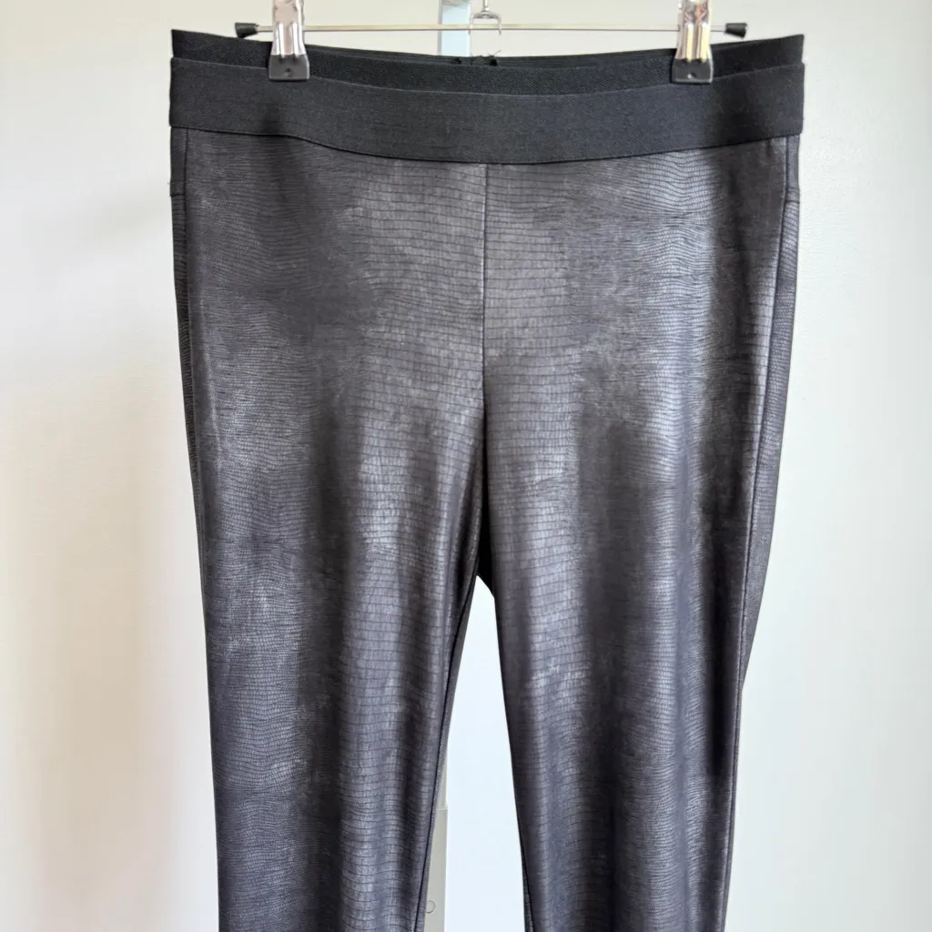 BCBGMAXAZRIA‎ sz S Black Faux Snakeskin Leggings Ankle Zippers - Image 2