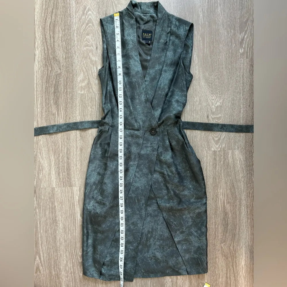 Pauw Amsterdam Dress Womens Size 1 Green Silk Belted Career City Workwear Office Blue - Image 11