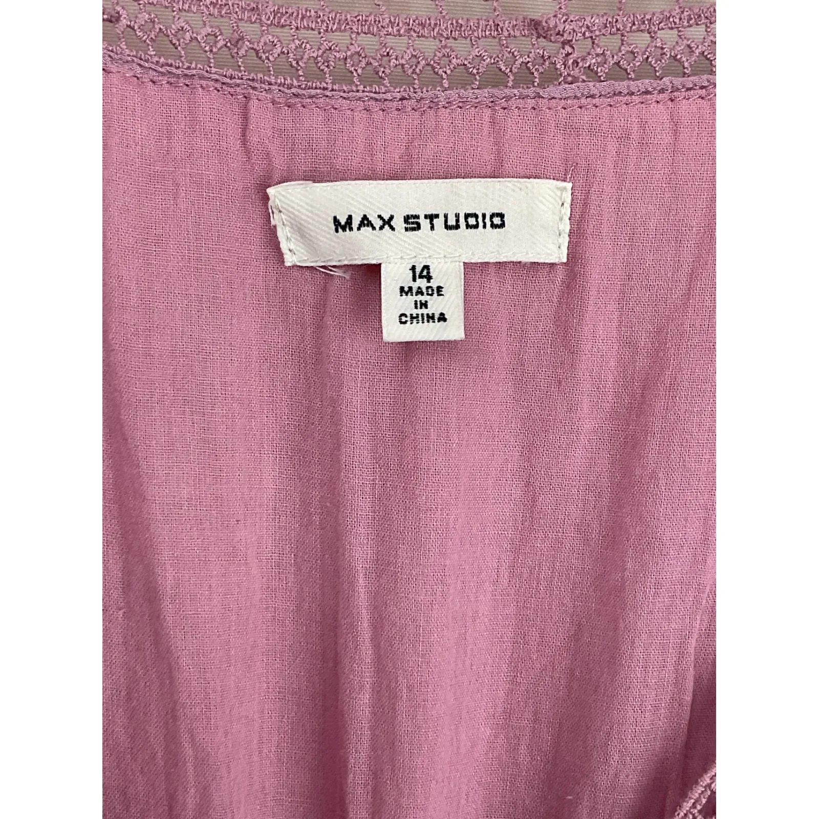 Max Studio V Neck Maxi Dress Dusty Rose Crochet Lace Tiered Boho Festival 14 - Image 10