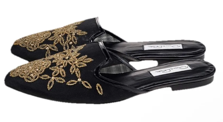 Oscar De La Renta Calista Beaded Floral Mesh Mule Slide Sandal Black 37.5 - Image 1