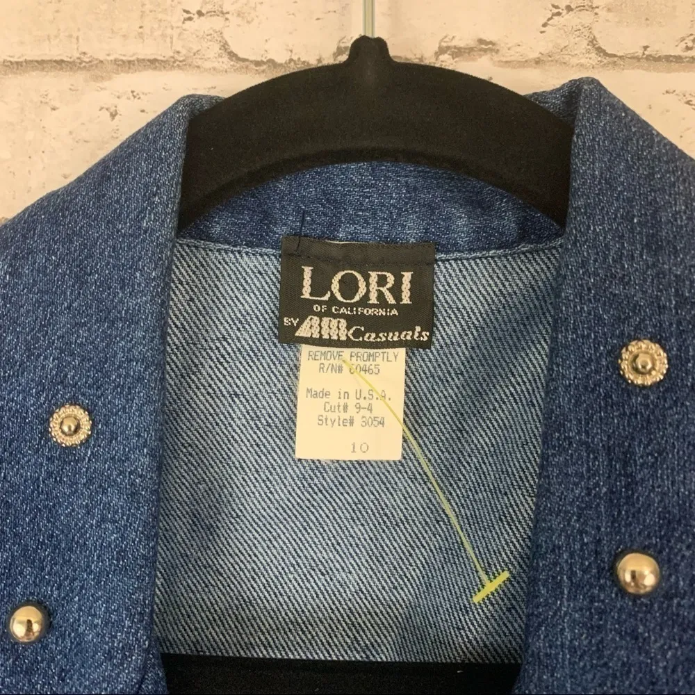 VINTAGE 80s Western Crackle Stone Embellished Denim Blazer Jacket Size 10 Blue - Image 9