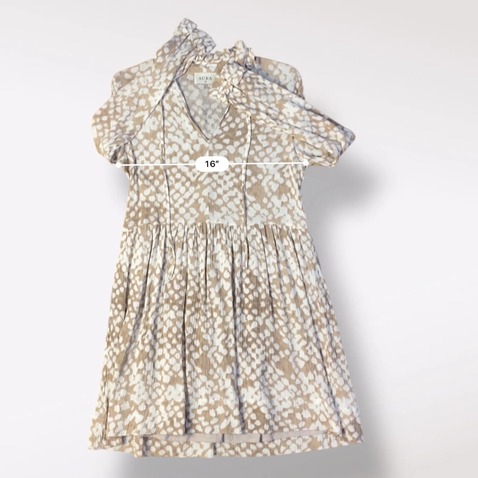 Aura Tan Polka Dot Long‎ Sleeve Ruffled Mini Dress Size S Business Casual Boho - Image 5