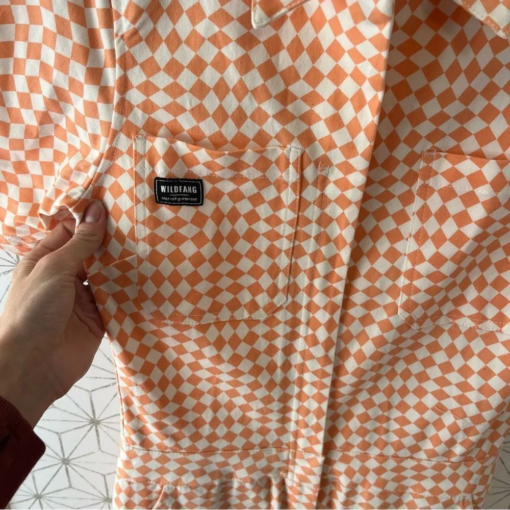 Wildfang Peach White Checkered Jumpsuit Orange Size XS - Image 3