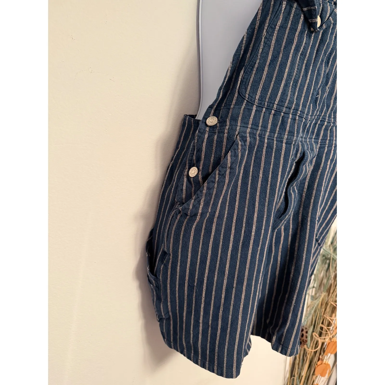 Vintage Ralph Lauren Country Striped Denim Overalls Shorts Women Size 8 Blue - Image 2