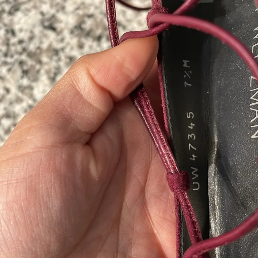 Stuart Weitzman Wine Burgundy Cordon Ballerina Lace Up Suede Pumps Size 7 1/2 - Image 9