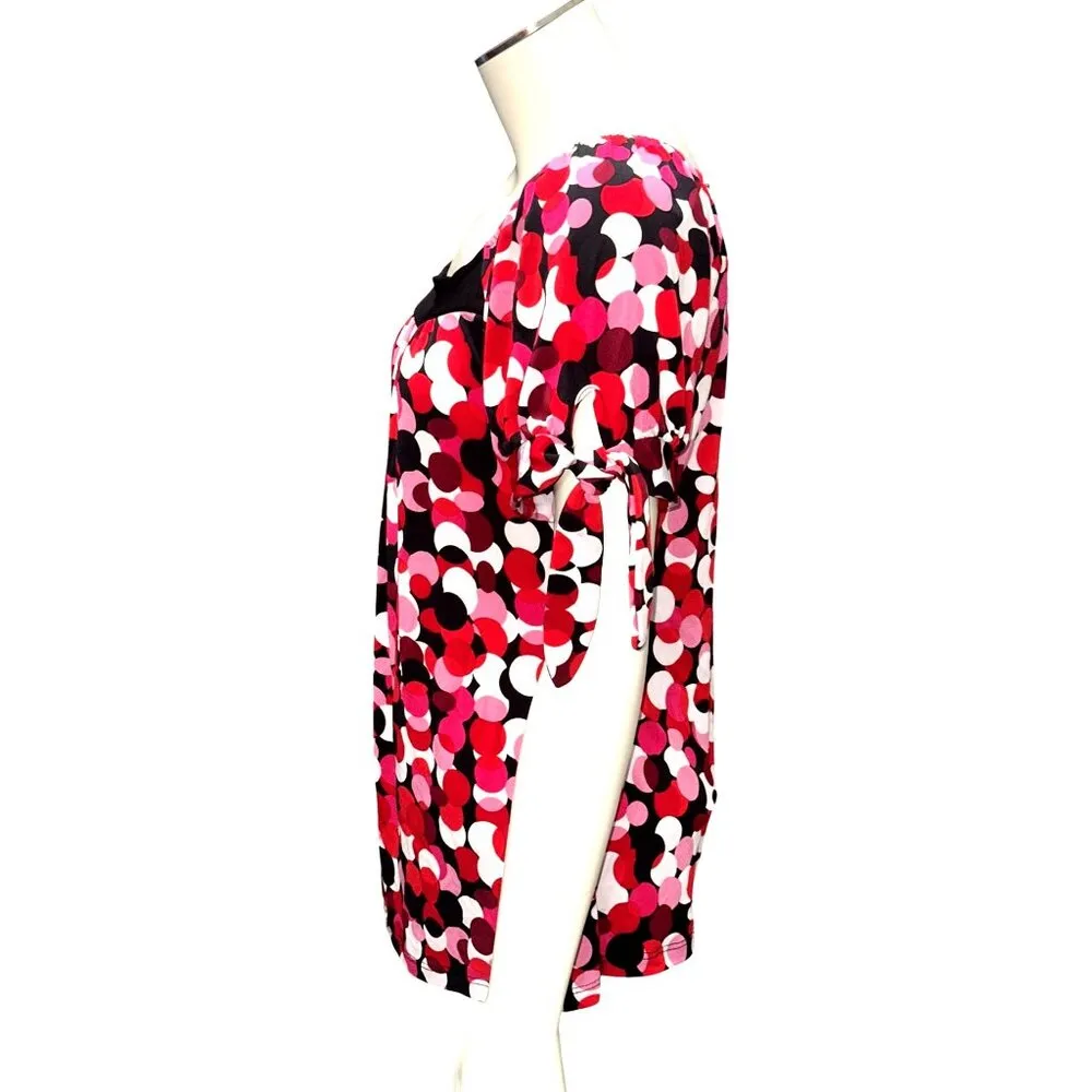 AGB Medium Multicolor Made In USA Blouse Bubble Circle Print Tie Flowey Sleeves Red - Image 5