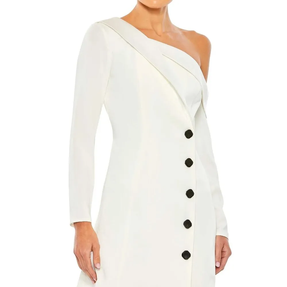 MAC DUGGAL Drop Shoulder Faux Tuxedo Mini Dress White Womens Size 0 - Image 3