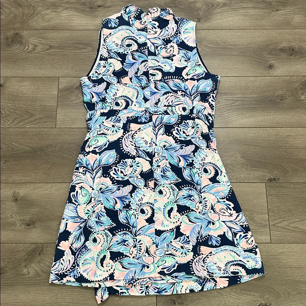 Lilly‎ Pulitzer Romee Wrap Ruffle Dress Holy Flockamolie Blue Pink Size XL - Image 9