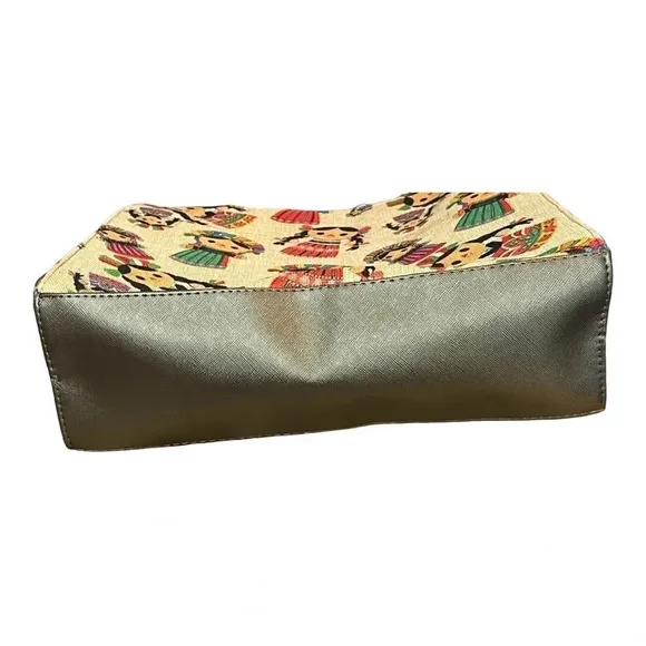 MEXICAN LELE DOLL HANDBAG PURSE JUTE LEATHERETTE ZIP‎ UP 11.5X12 Tan - Image 5