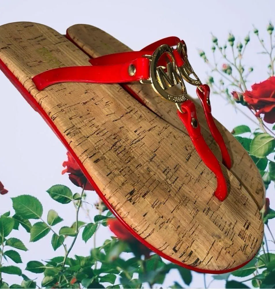 Michael Michael Kors cute red strap gold logo thong sandals Size 7 - Image 3