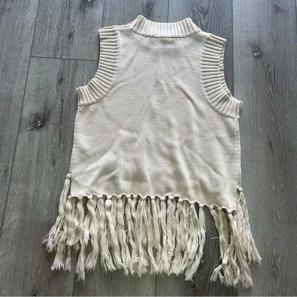 Tomorrow Fringe Sweater Vest Revolve XS Tan - Image 5