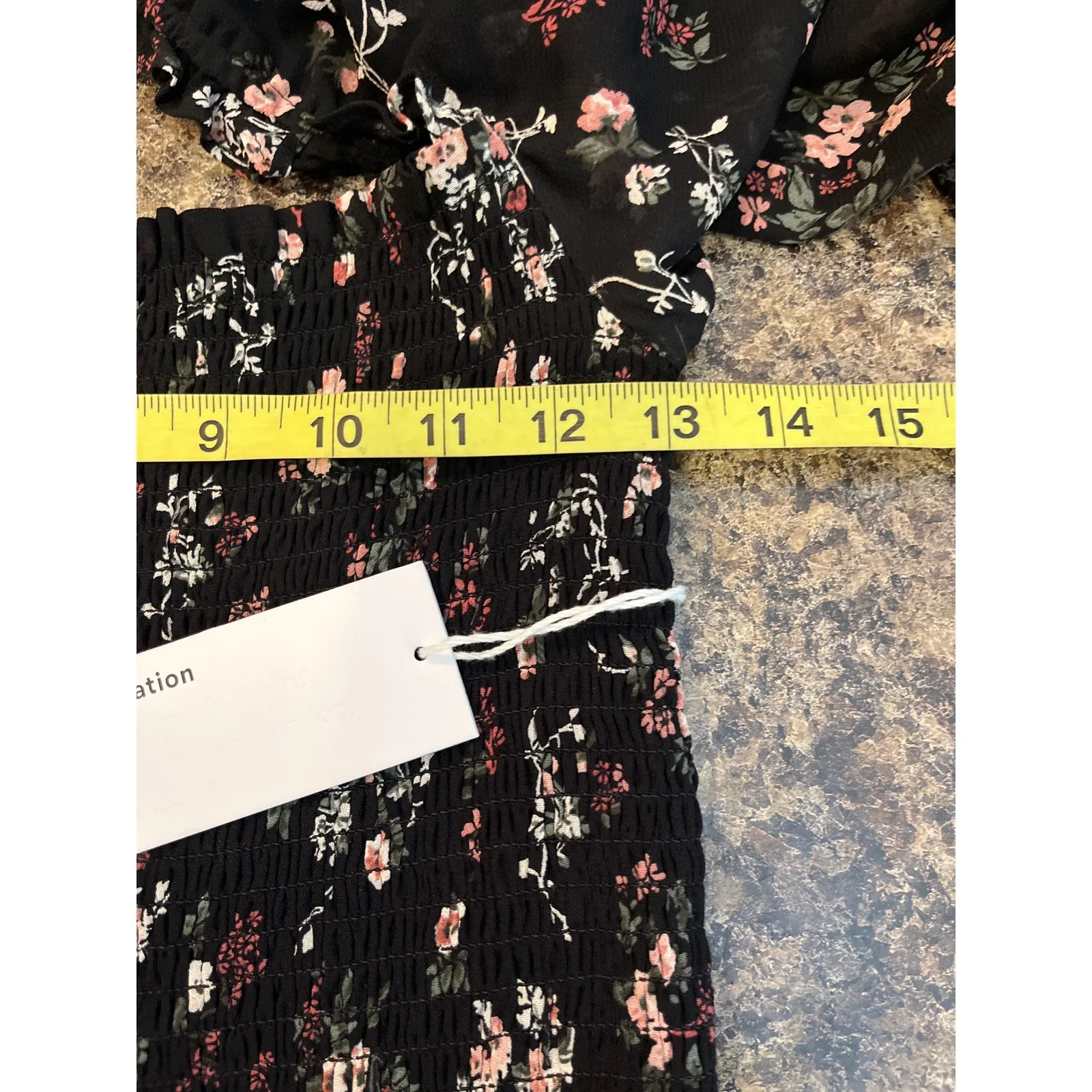 Reformation NEW Pinto Black Pink Floral Print Smocked Shirt‎ Small - Image 11