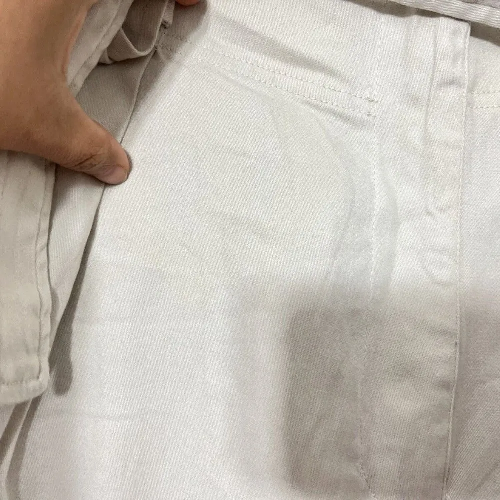 DKNY Beiage Cotton Paper Bag Tie Belt Pleated Ankle Pants Women's Sz 14 NWT - Image 5