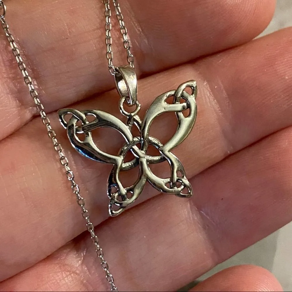 Celtic Butterfly With Triquetras Sterling Silver Necklace Silver - Image 4