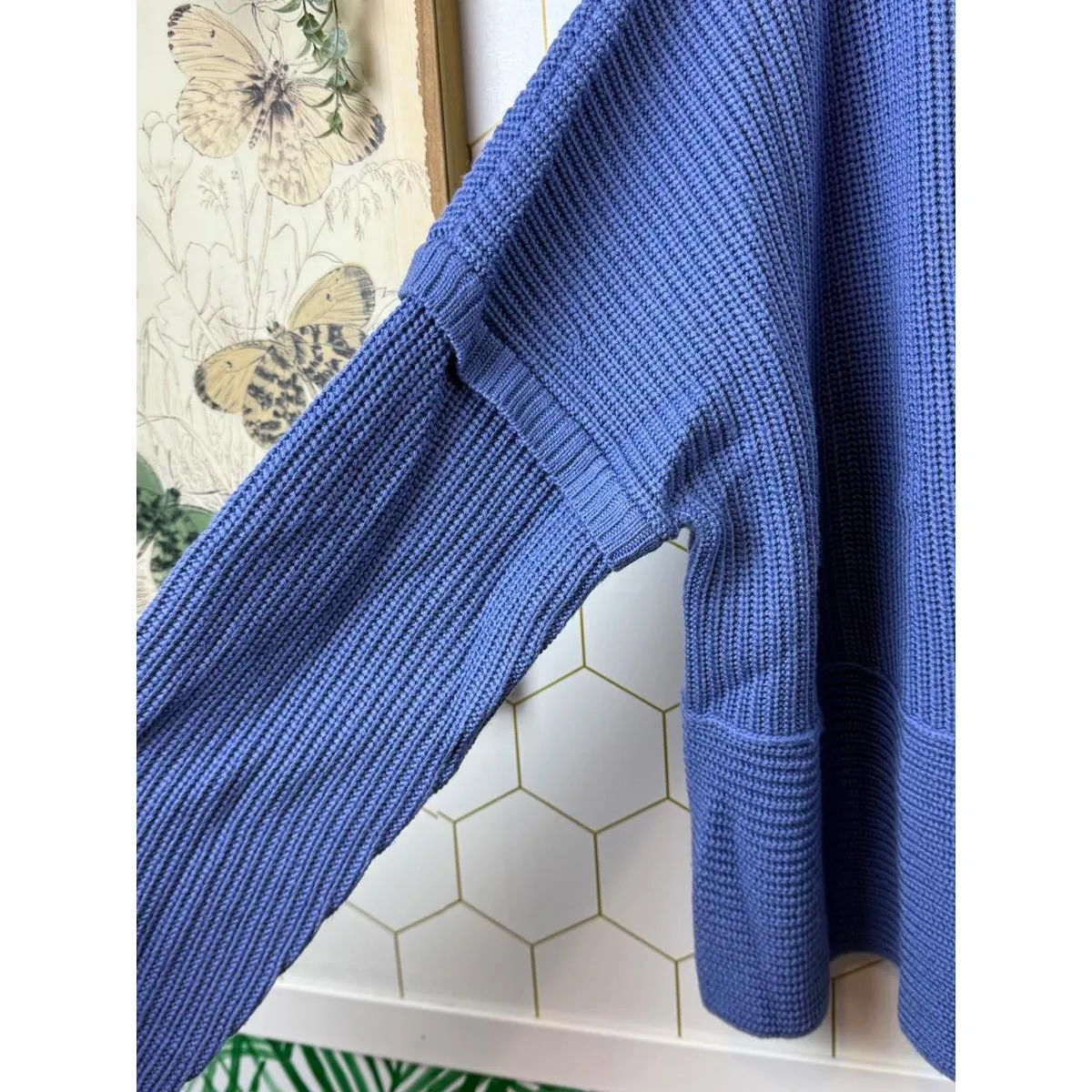 Lewit Marino 100% Wool Asymmetrical Blue Side Tie Sweater - Image 6