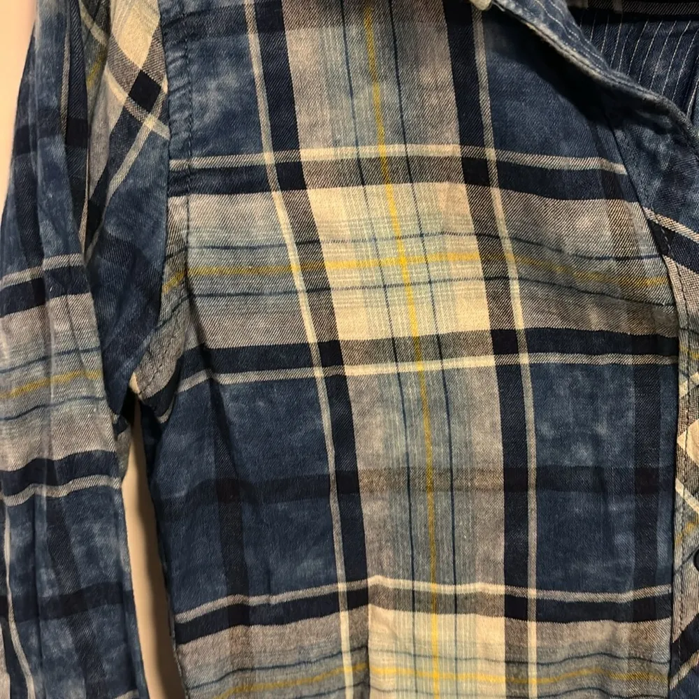 CLOTH & STONE BLUE WITH YELLOW STRIPE PLAID LONG SLEEVE BUTTONDOWN SHIRT SIZE XS - Image 4