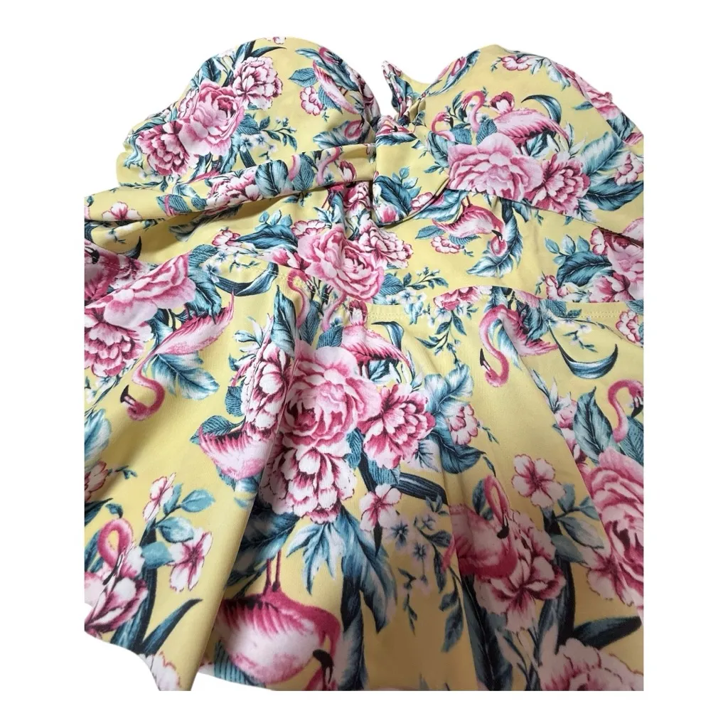 Torrid Vixen Swim Collection Yellow Flamingo Floral Peplum Tankini Top 2S NWT - Image 6