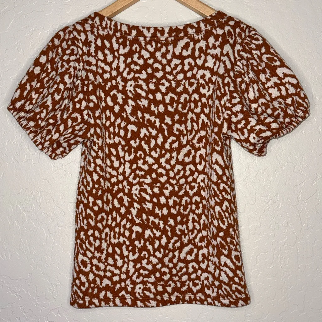 VGC • Free People Brown Leopard Print Puff Sleeve Tee - Image 2
