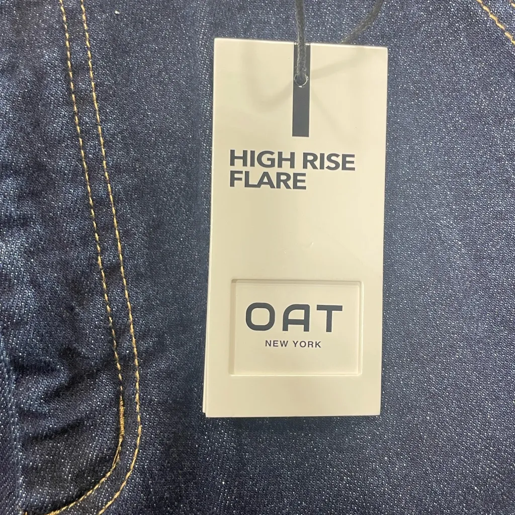 NWT Oat Denim Jeans Women's 12/31 Flare Leg Medium Wash High Rise Dark Blue - Image 3