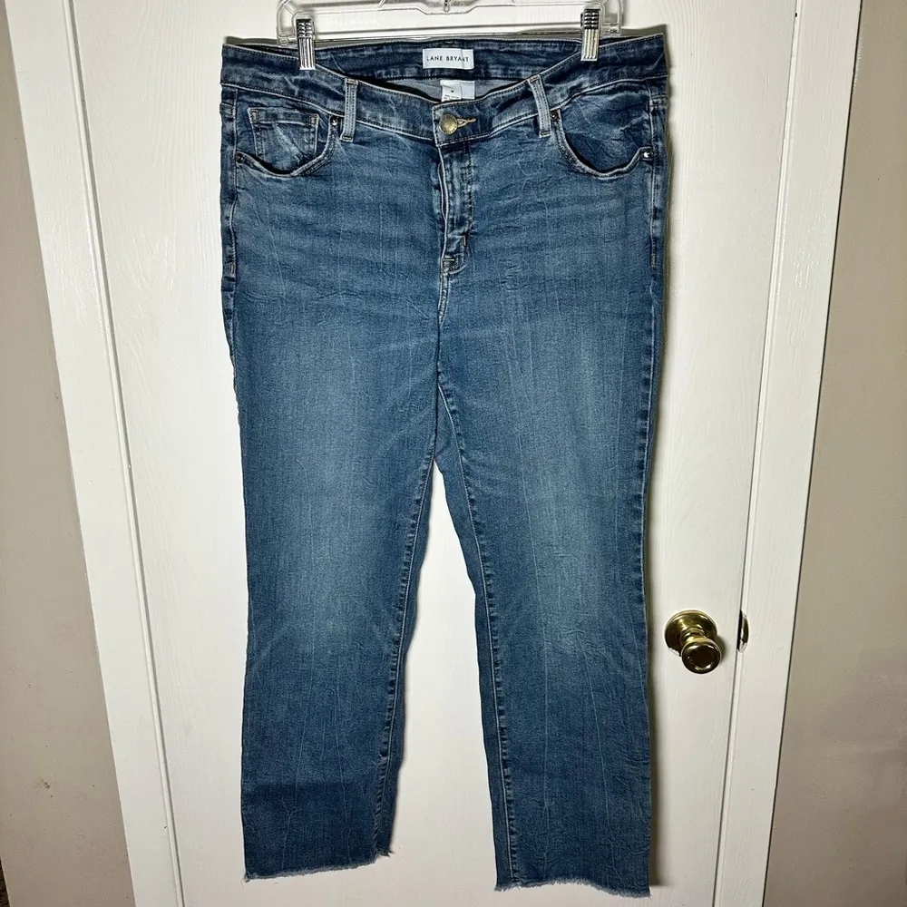 Lane Bryant 18 Blue Jeans w/ Whiskering and Frayed Hem - Image 3