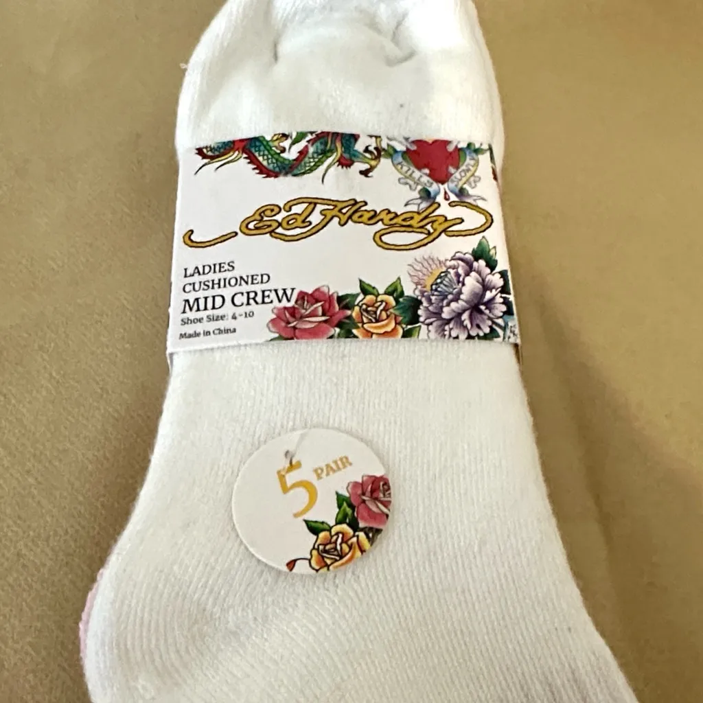 Ed Hardy Ladies Mid Crew Cushioned Socks 5 pairs - Image 6