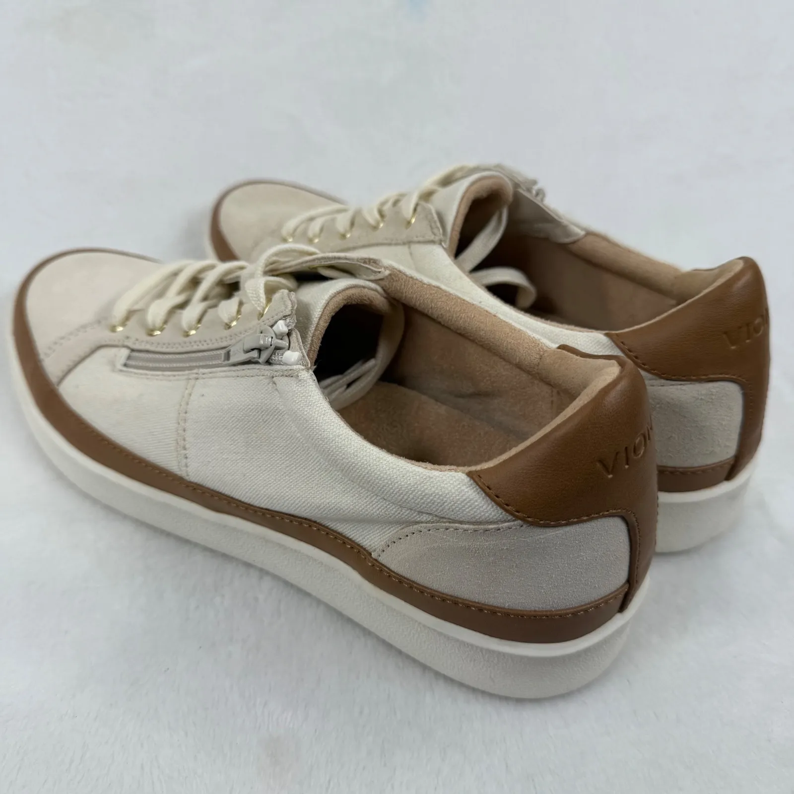 Vionic Mayra Lace Up Sneakers Casual Shoes Canvas Suede Brown Zip 9.5 - Image 7