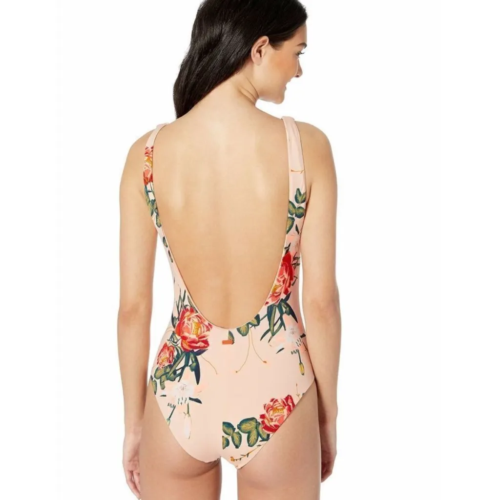Roxy Classic One Piece Swimsuit Cloud Pink Garden Lily Floral Lace Up Small New - Image 4