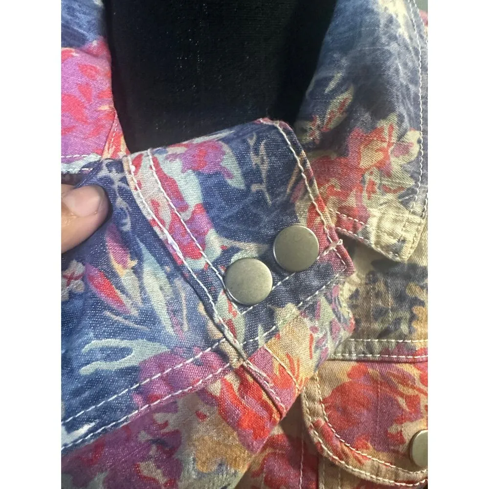 LAL Live A Little Floral Denim Shirt Jacket Button Front Pink Blue - Image 5