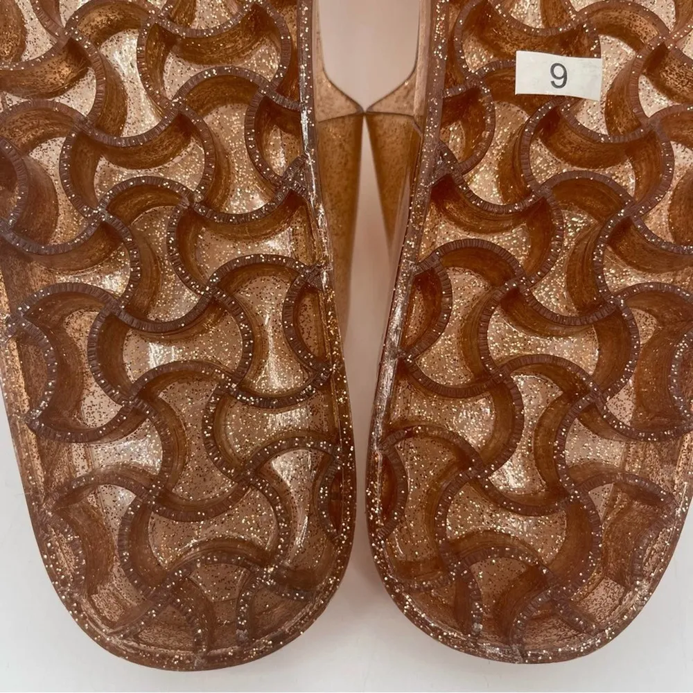 RASOLLI Glitter Jelly Sandals Glitter Gold Thong Pool Beach Buckle Plastic SZ 9 - Image 14