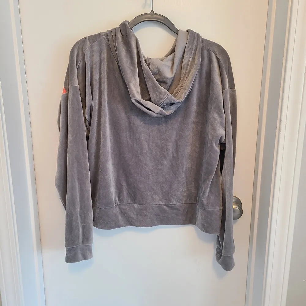 SO Lounge Life Grey Jacket Size XXL Full Zip Rainbow Stripe Velour Velvet Hoodie - Image 3