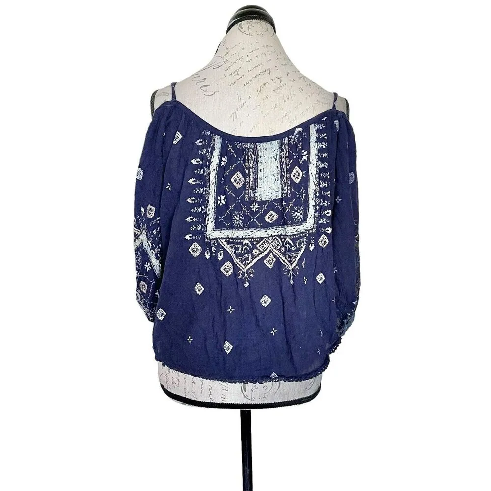 Ecote Blouse Sz XS Cold Shoulder Hipster Bohemian Western Coastal Cow Girl Rodeo - Image 3