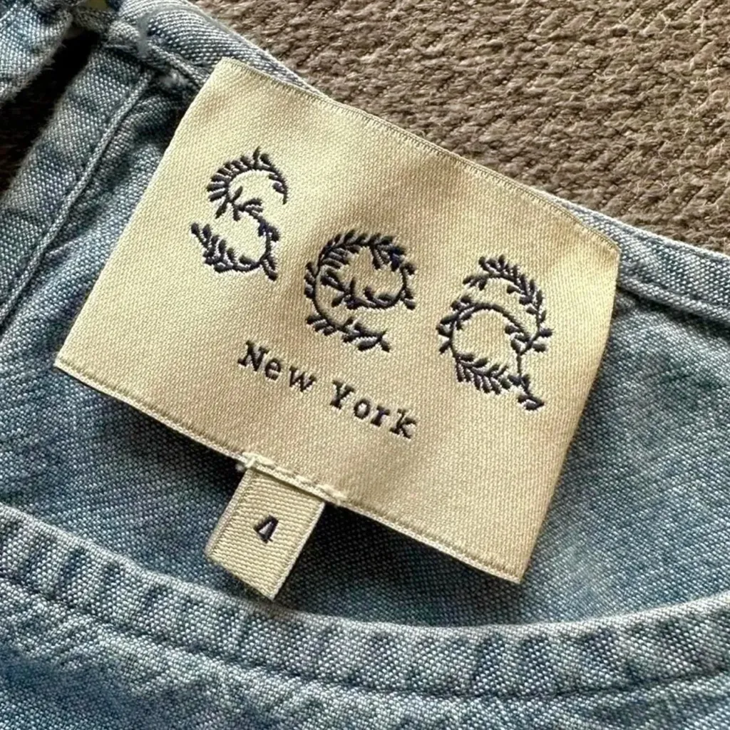 Sea New York Chambray Cold Shoulder Bow Sleeve 100% Cotton Top Size 4 Blue - Image 4