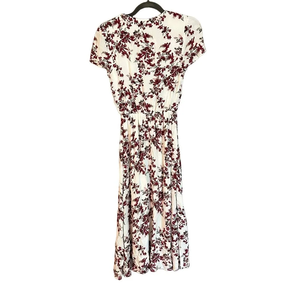 WAYF Dress Women Size XS Maxi Short Sleeve Floral Cream & Red V Neck Cap Sleeve - Image 3
