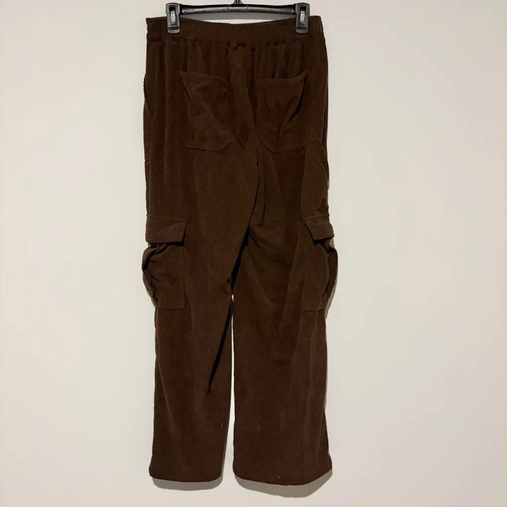 Mid‎ Rise Pockets Straight Leg Corduroy Casual Cargo Pants brown size medium - Image 3