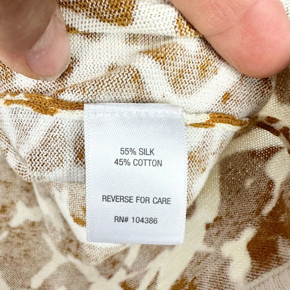 Silk Cotton Boxy Fine Knit Batik Sweater Top Size Small Gold Mustard - Image 7