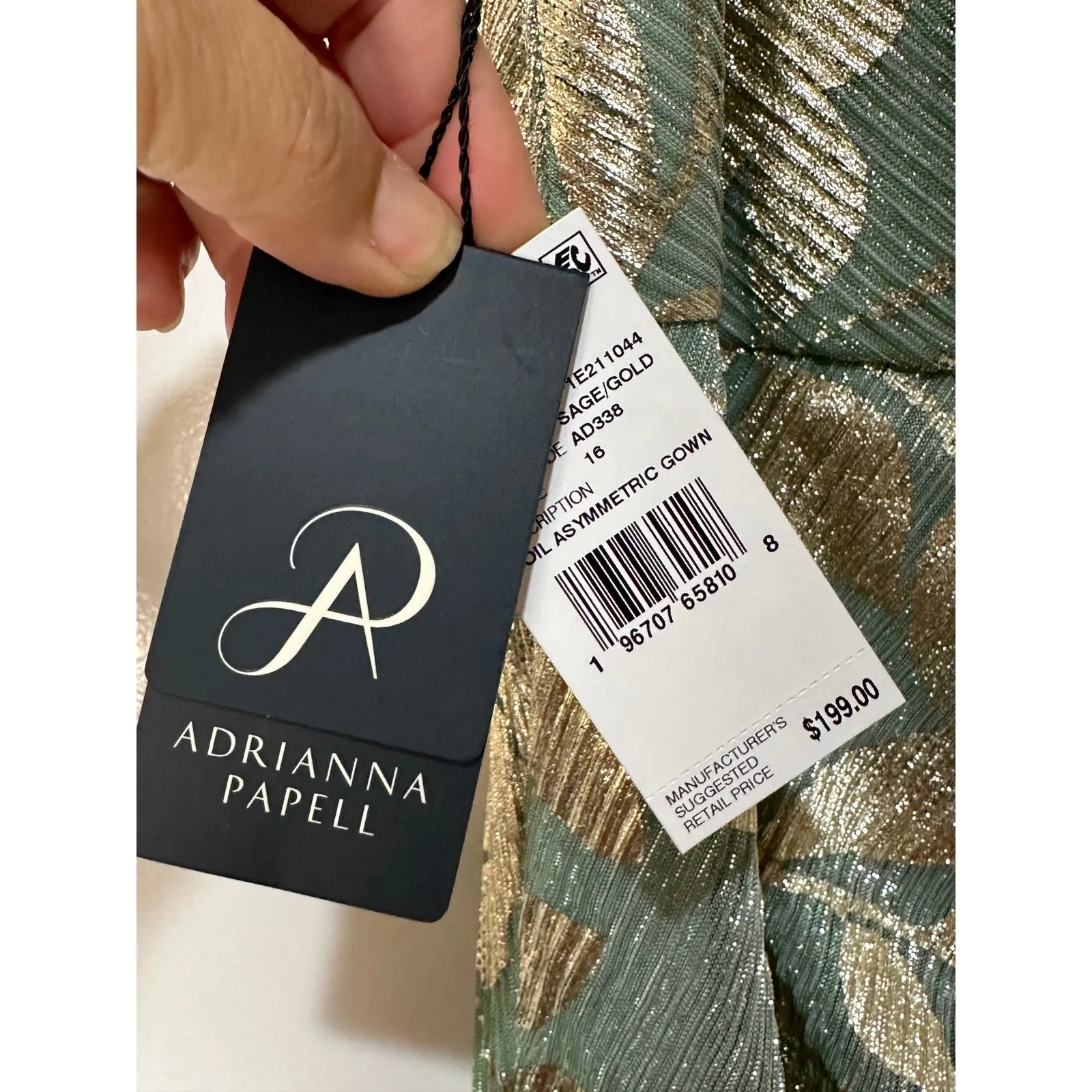 Adrianna Papell Women's Asymmetric Metallic Mermaid Gown Dress Size 16 NWT - Image 8