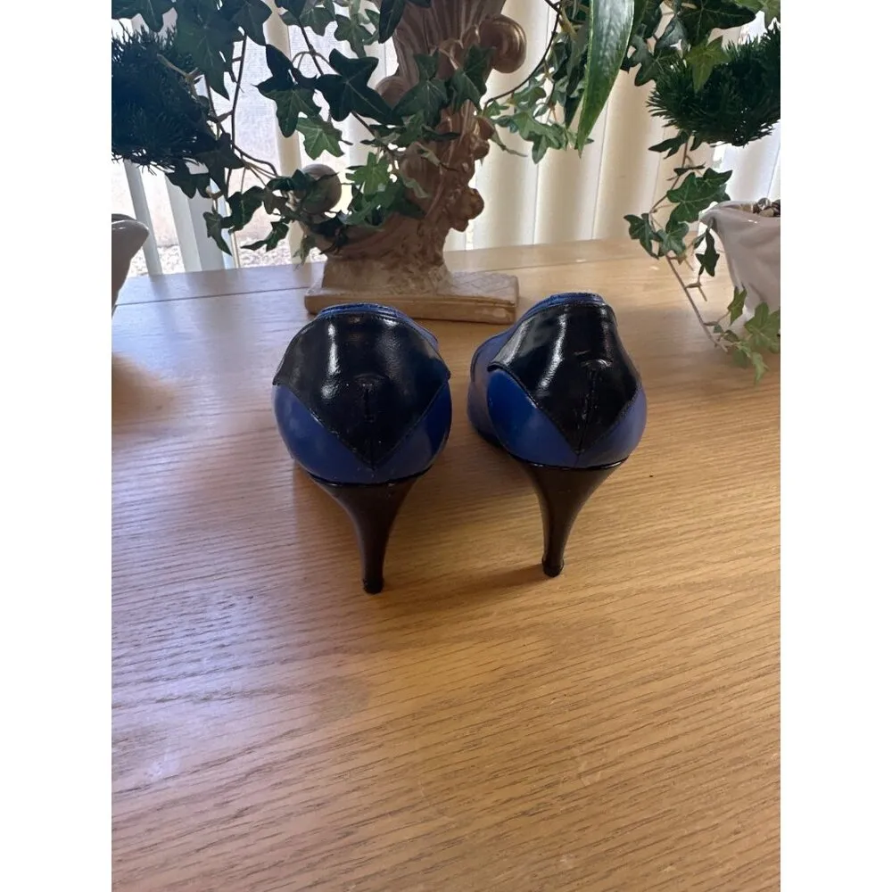 Martinez Valero Size 6.5 Leather Dress Two Tone Heel Pointed Toe Elegant Design Blue - Image 4
