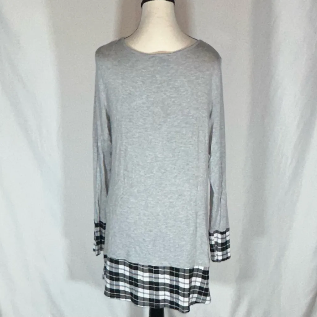 Gameday Couture • University Of Kansas KU Plaid Layered Long Sleeve Size XL Gray - Image 4