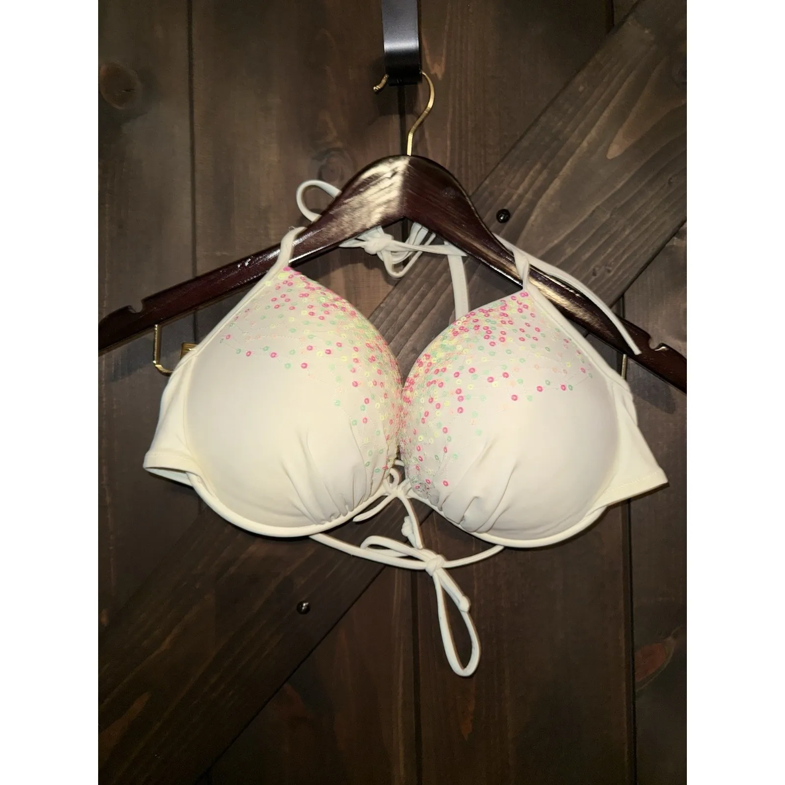 Victoria's Secret Y2k Swim Top Sequined Padded Push‎ Up Adjustable Size 36DD - Image 2