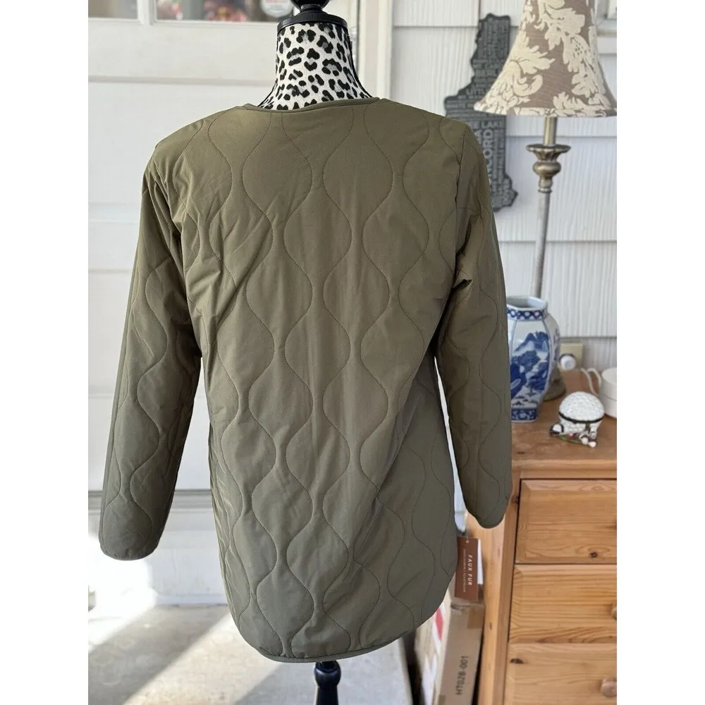 jacket women's Medium olive green reversible Quilted Sherpa - Image 14