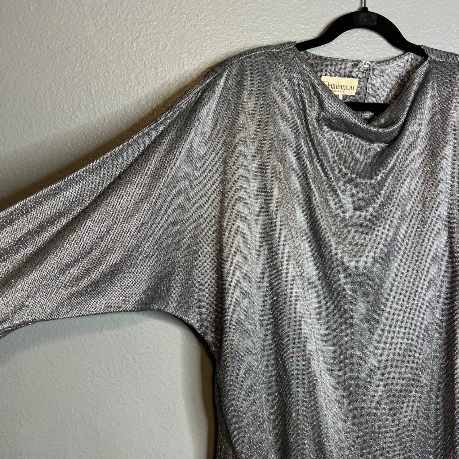 Vintage Damianou Asymmetrical Silver Metallic Dress Size M Party Cocktail Sheath Size M - Image 6