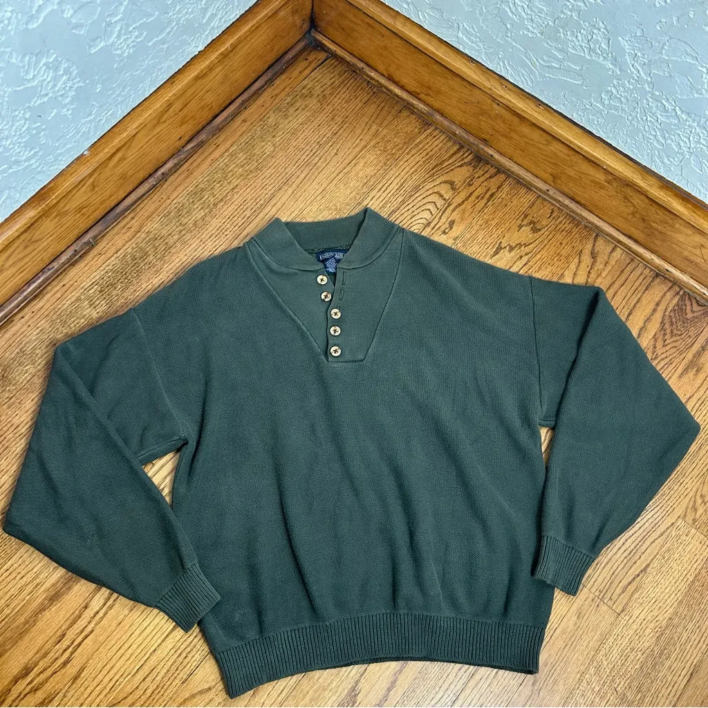 VTG Lands’ End 1/4 Top Button Green Knit Sweater 90’s Y2K Preppy Men’s Size L - Image 6